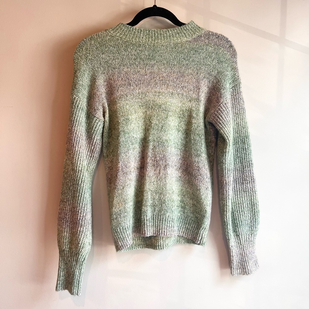 Green and Grey Ombré Striped Sweater